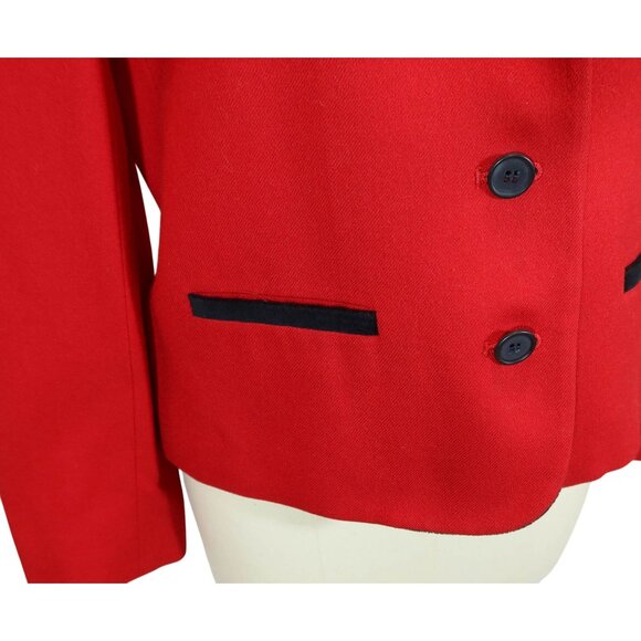 Vintage 80s Velvet Trim 100% Wool Blazer Jacket Size 8P Red Evan Picone Holiday - Picture 5 of 11